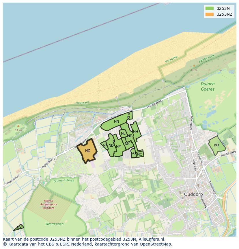 Afbeelding van het postcodegebied 3253 NZ op de kaart.