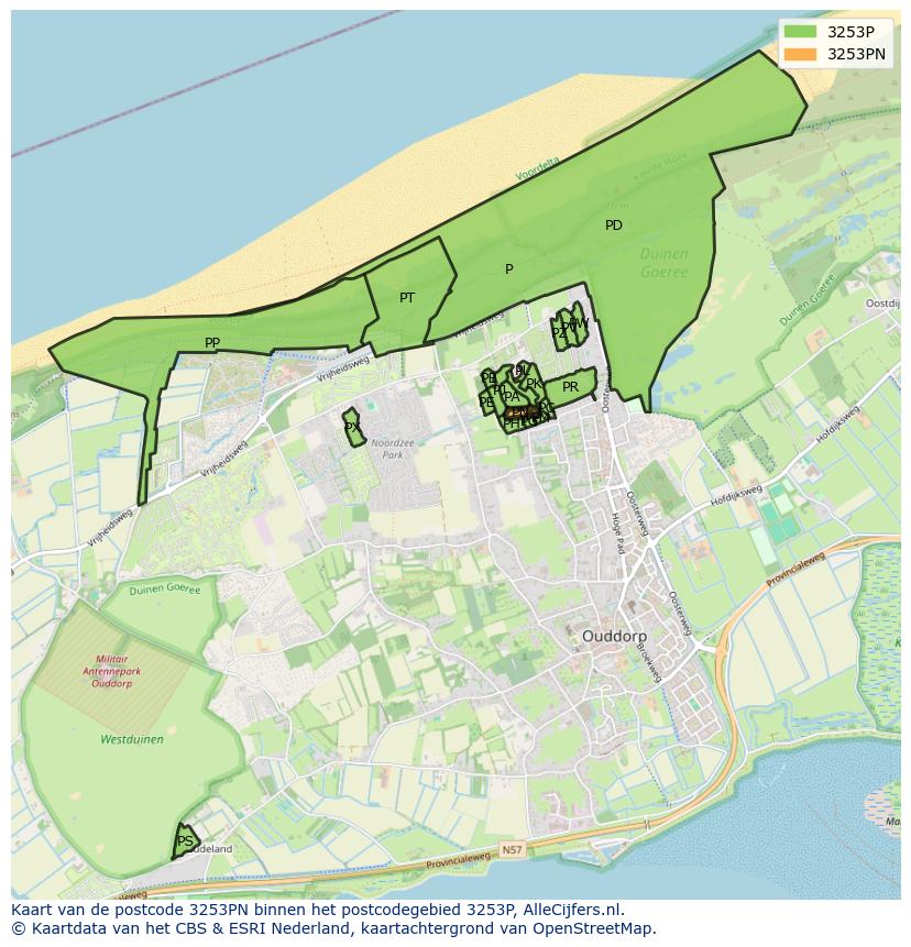 Afbeelding van het postcodegebied 3253 PN op de kaart.