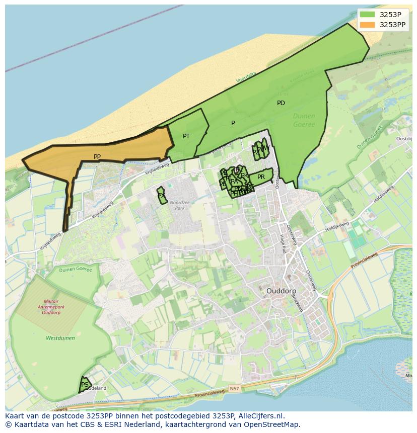 Afbeelding van het postcodegebied 3253 PP op de kaart.