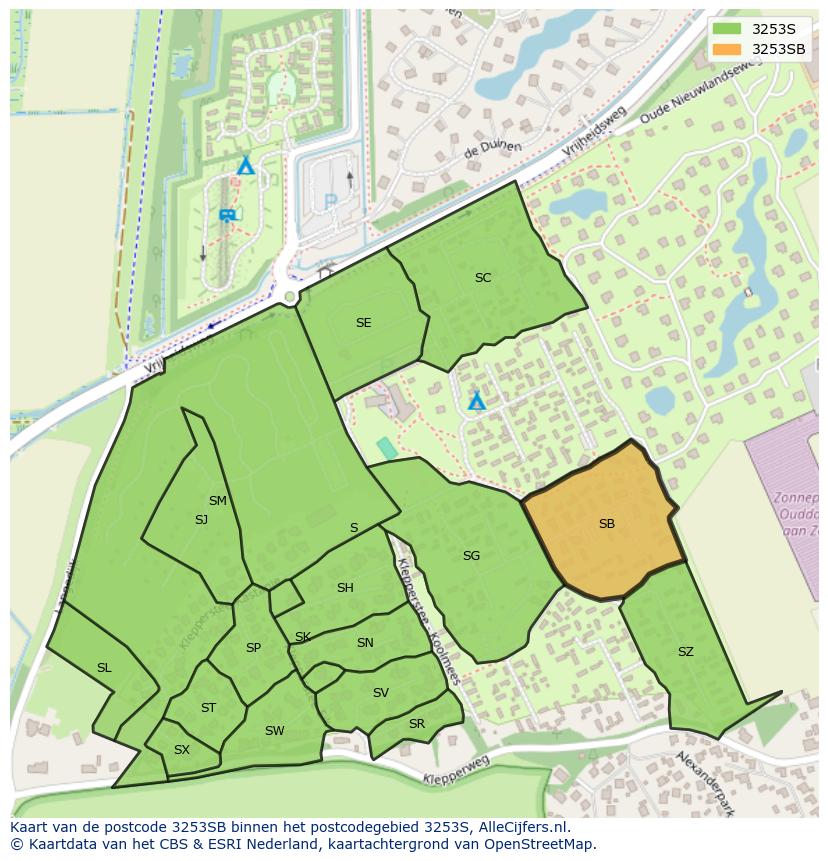 Afbeelding van het postcodegebied 3253 SB op de kaart.