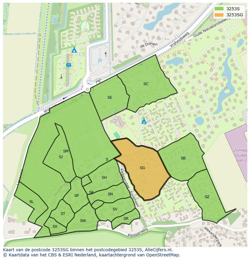 Afbeelding van het postcodegebied 3253 SG op de kaart.