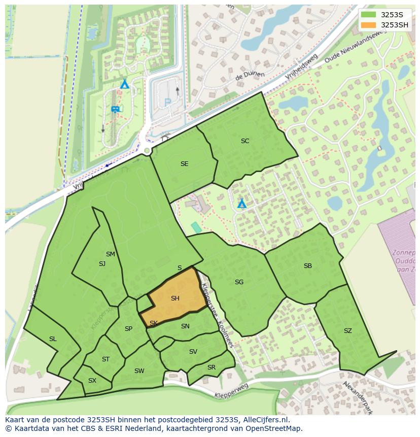 Afbeelding van het postcodegebied 3253 SH op de kaart.