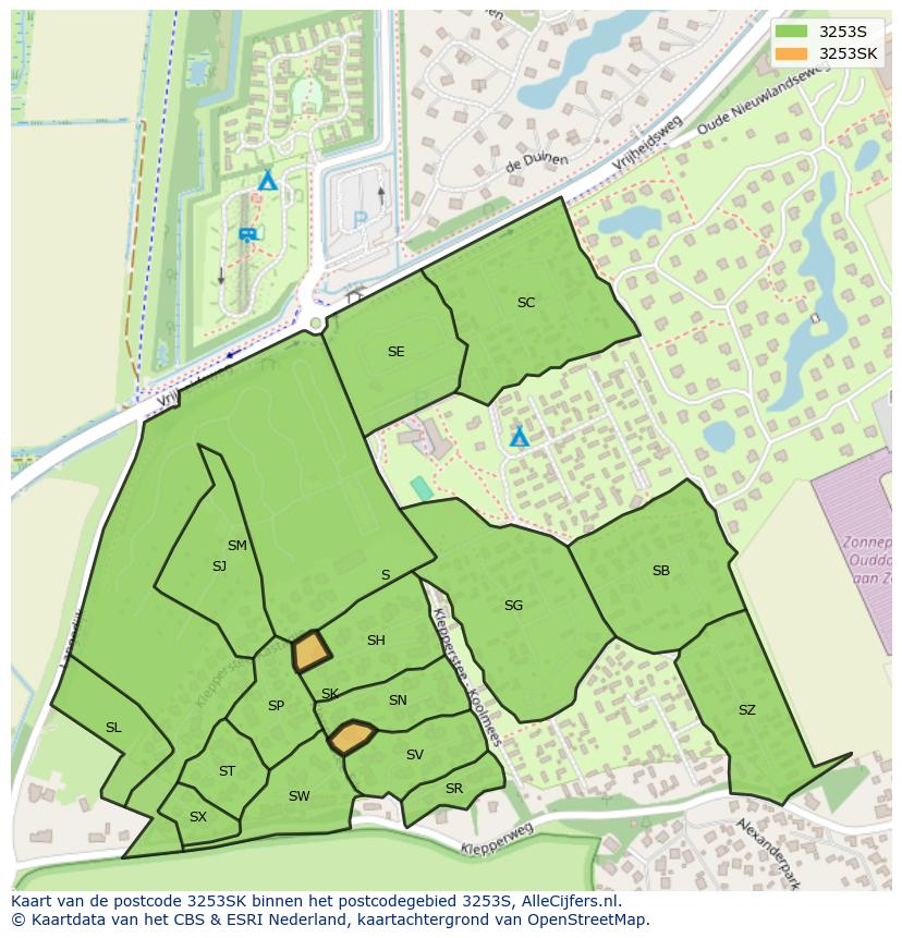 Afbeelding van het postcodegebied 3253 SK op de kaart.