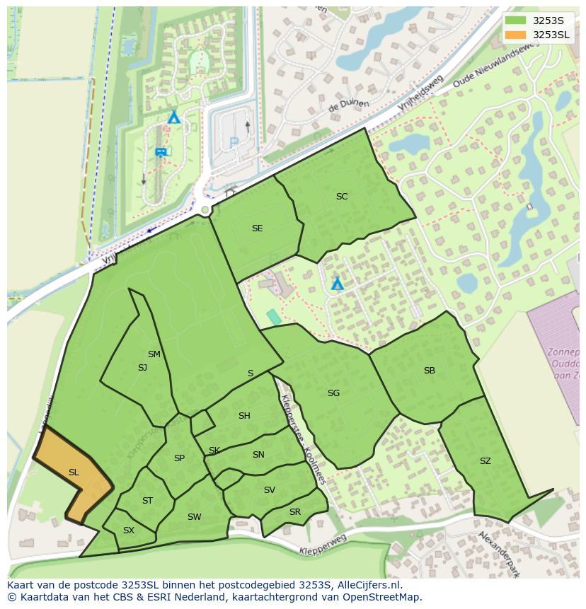 Afbeelding van het postcodegebied 3253 SL op de kaart.