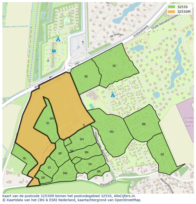 Afbeelding van het postcodegebied 3253 SM op de kaart.