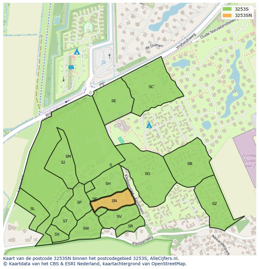 Afbeelding van het postcodegebied 3253 SN op de kaart.