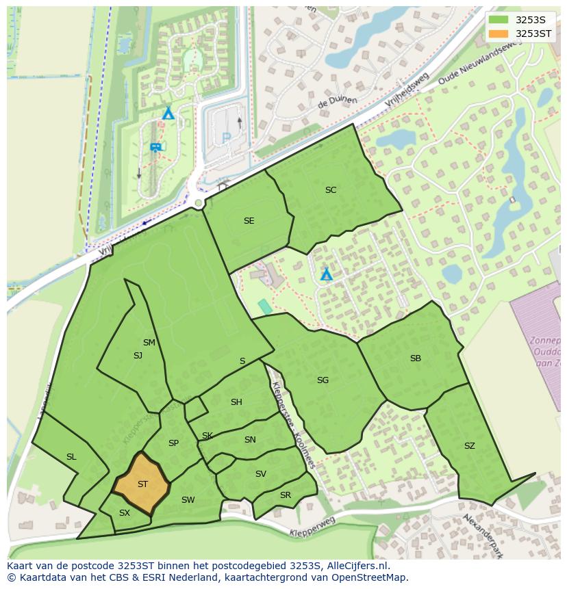 Afbeelding van het postcodegebied 3253 ST op de kaart.