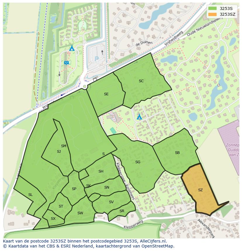 Afbeelding van het postcodegebied 3253 SZ op de kaart.