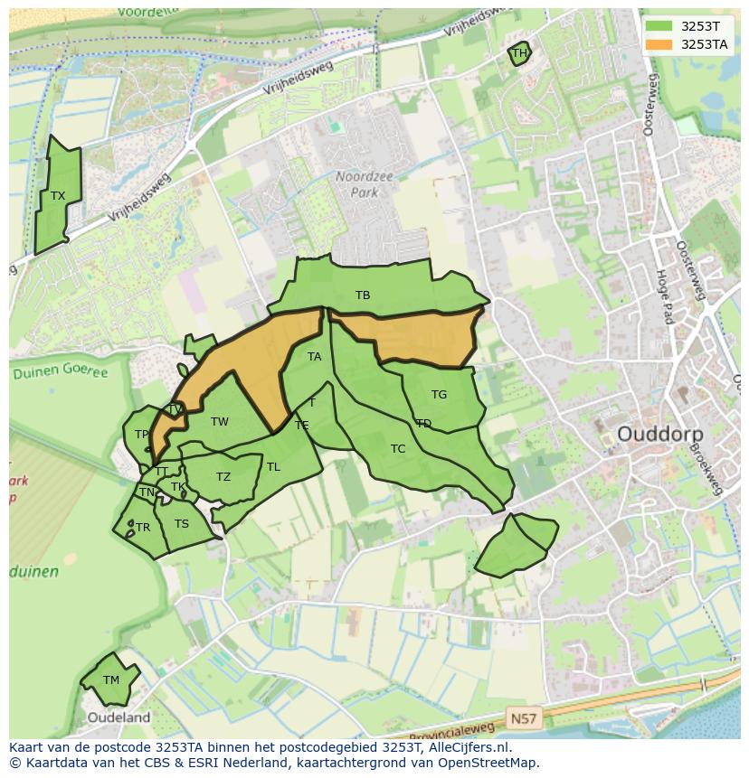 Afbeelding van het postcodegebied 3253 TA op de kaart.