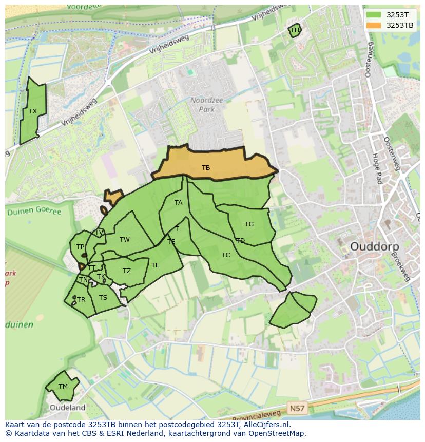Afbeelding van het postcodegebied 3253 TB op de kaart.