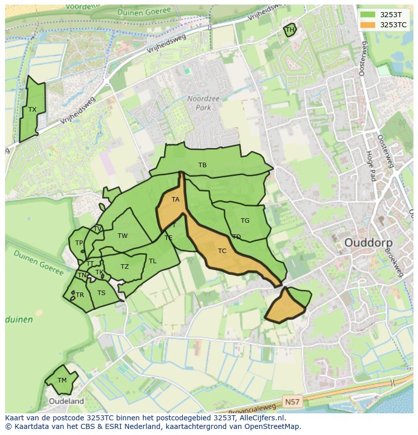 Afbeelding van het postcodegebied 3253 TC op de kaart.