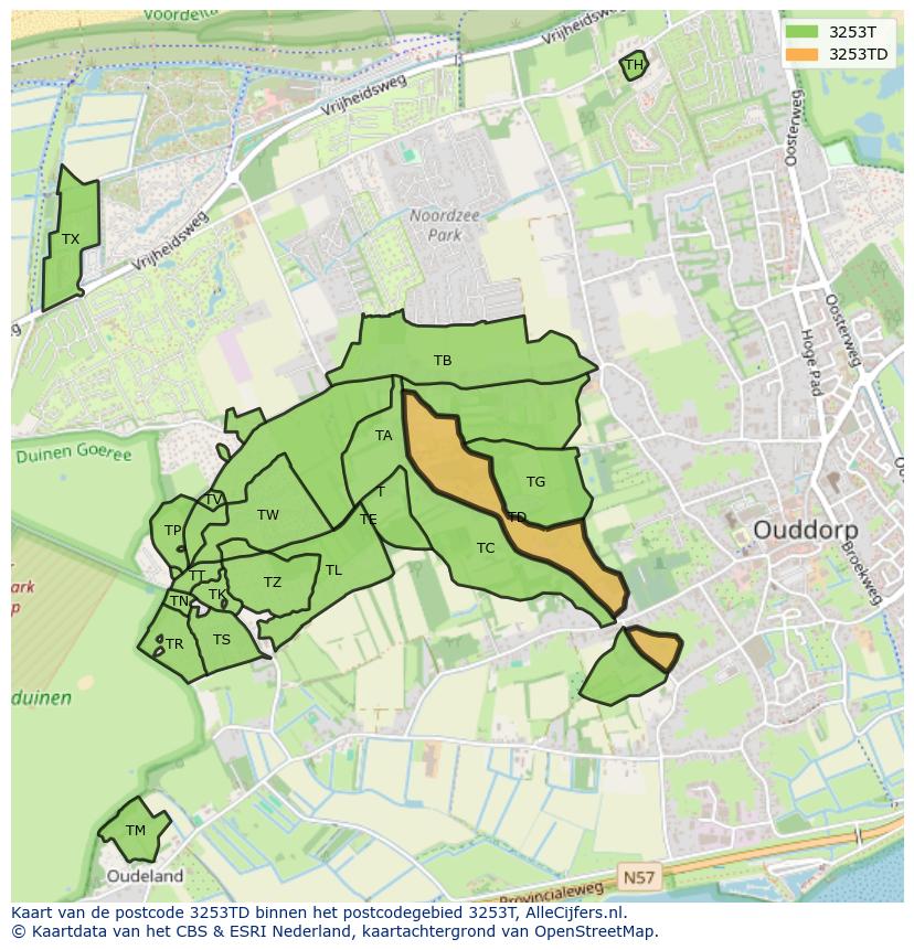 Afbeelding van het postcodegebied 3253 TD op de kaart.