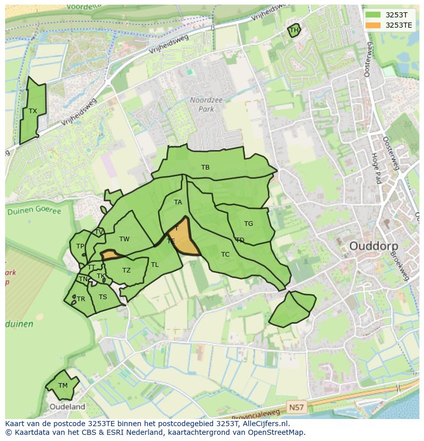Afbeelding van het postcodegebied 3253 TE op de kaart.