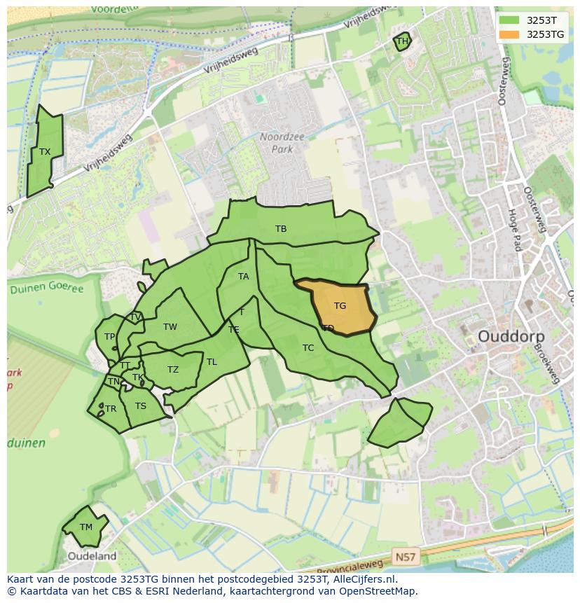 Afbeelding van het postcodegebied 3253 TG op de kaart.