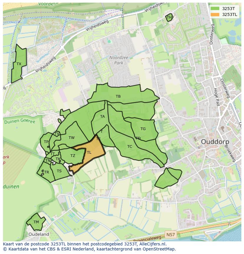 Afbeelding van het postcodegebied 3253 TL op de kaart.