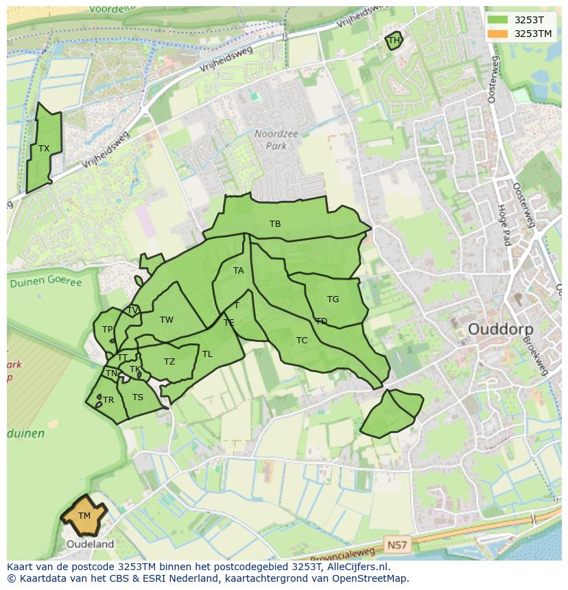 Afbeelding van het postcodegebied 3253 TM op de kaart.