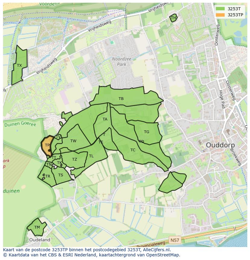 Afbeelding van het postcodegebied 3253 TP op de kaart.
