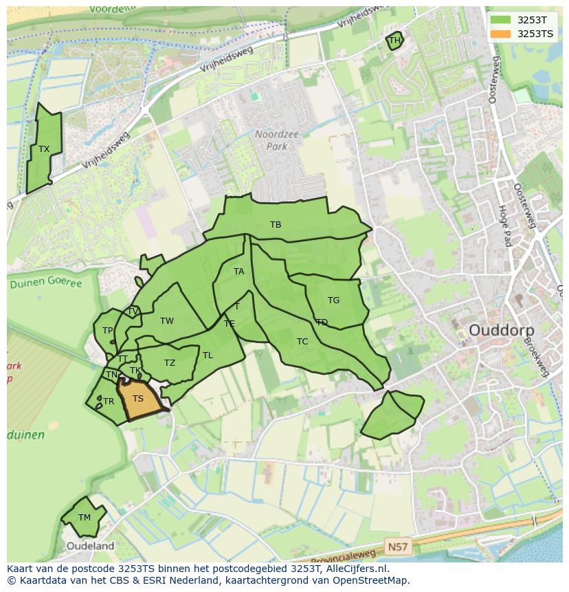 Afbeelding van het postcodegebied 3253 TS op de kaart.