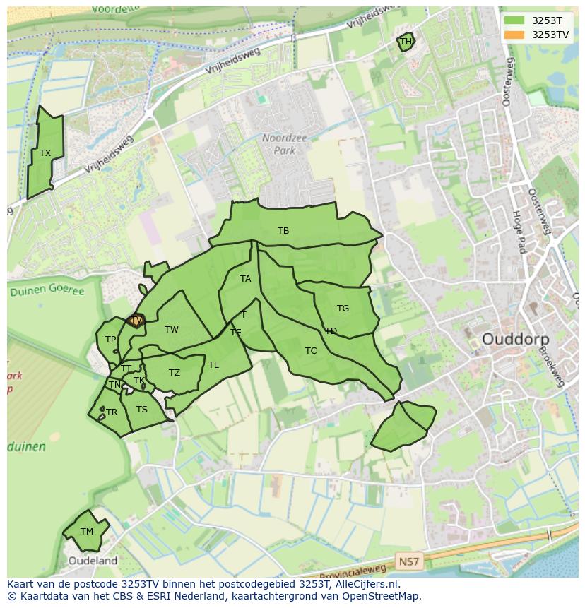 Afbeelding van het postcodegebied 3253 TV op de kaart.
