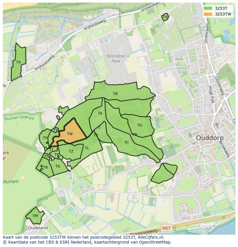 Afbeelding van het postcodegebied 3253 TW op de kaart.
