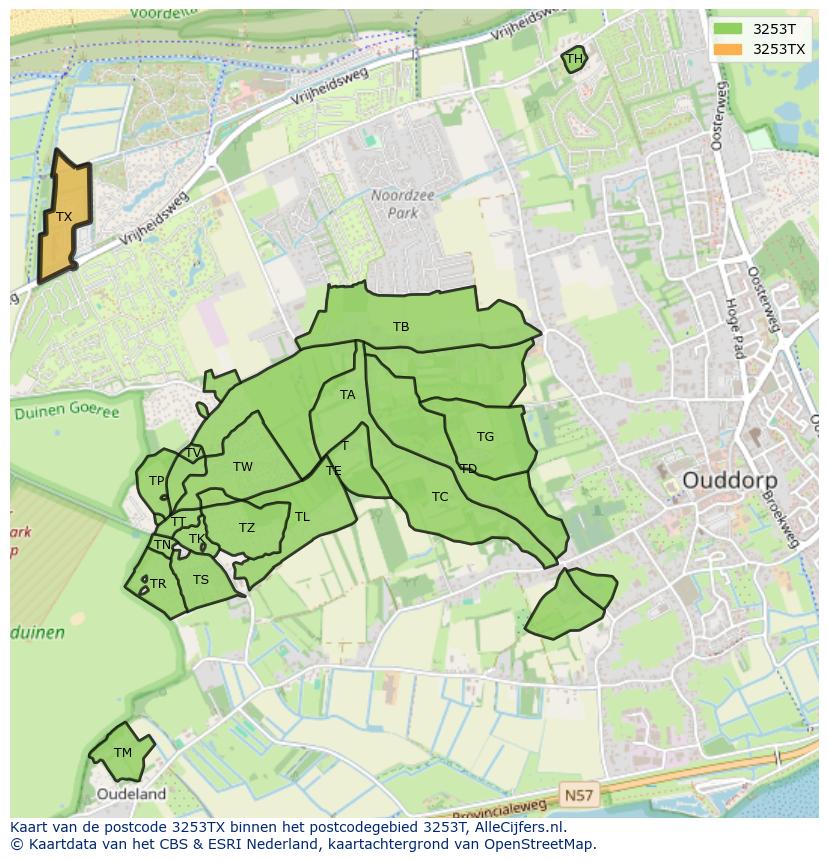 Afbeelding van het postcodegebied 3253 TX op de kaart.