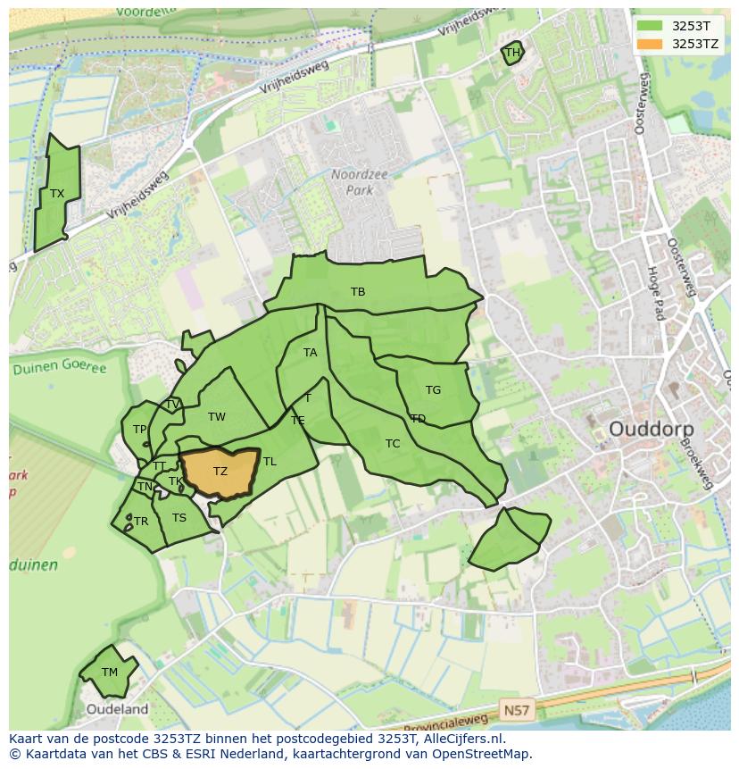 Afbeelding van het postcodegebied 3253 TZ op de kaart.