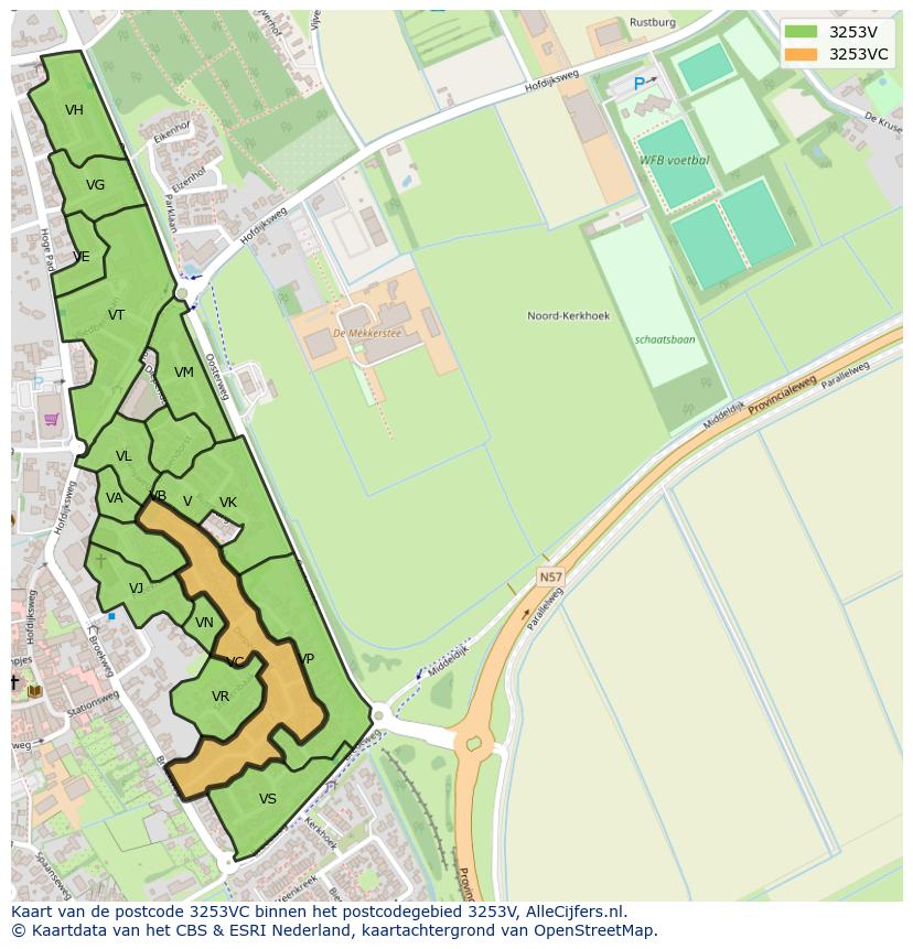 Afbeelding van het postcodegebied 3253 VC op de kaart.