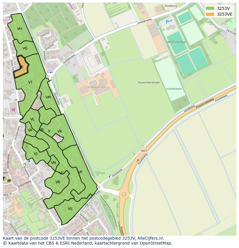 Afbeelding van het postcodegebied 3253 VE op de kaart.