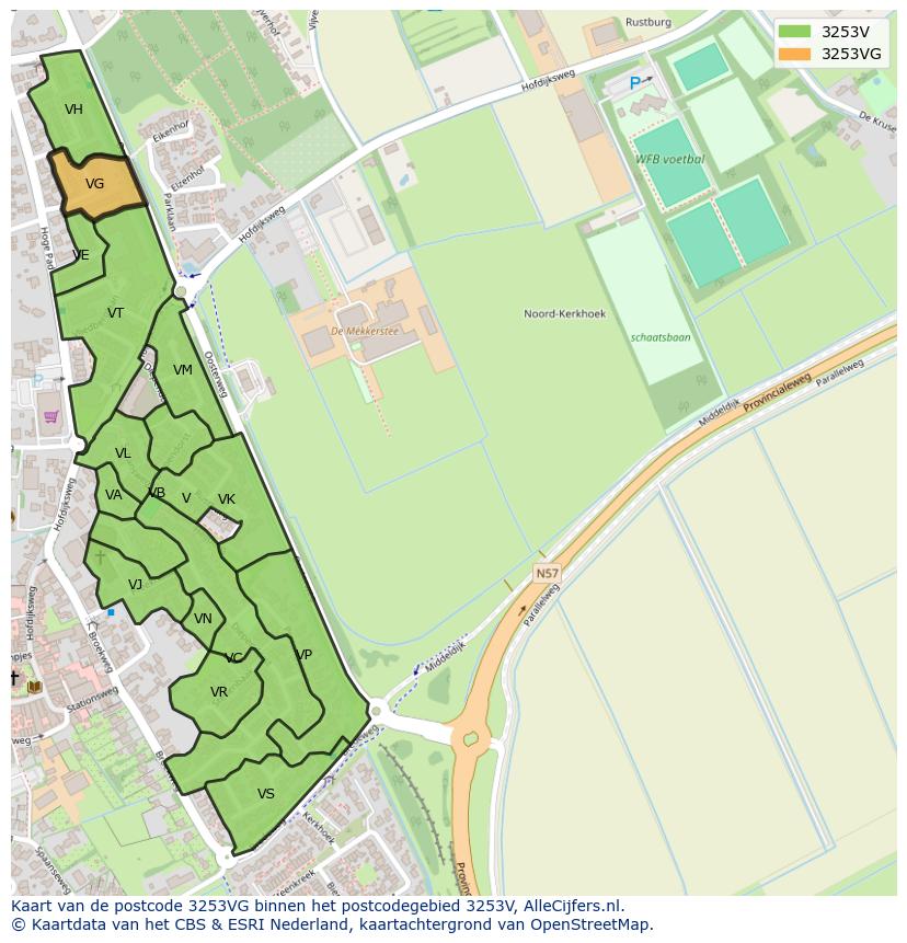 Afbeelding van het postcodegebied 3253 VG op de kaart.