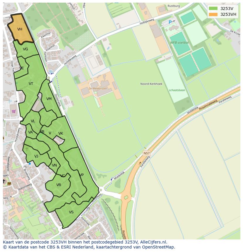 Afbeelding van het postcodegebied 3253 VH op de kaart.
