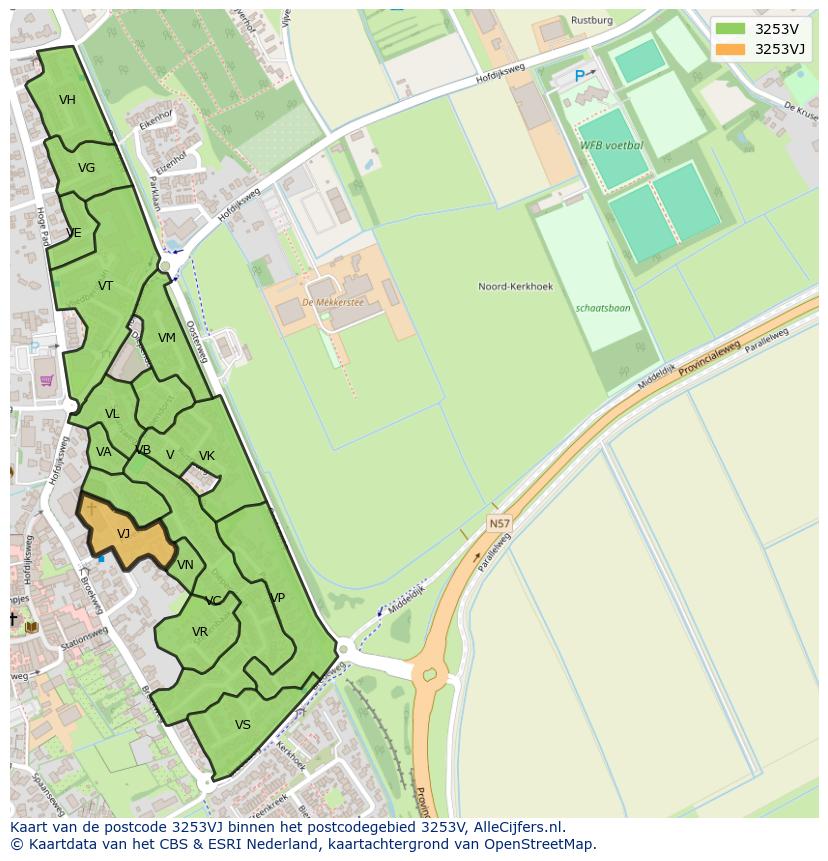 Afbeelding van het postcodegebied 3253 VJ op de kaart.