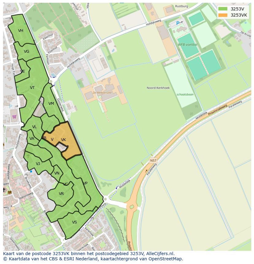 Afbeelding van het postcodegebied 3253 VK op de kaart.