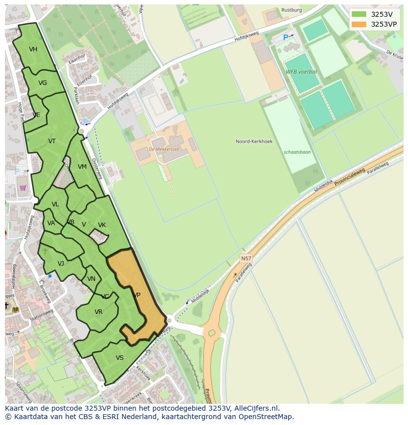 Afbeelding van het postcodegebied 3253 VP op de kaart.