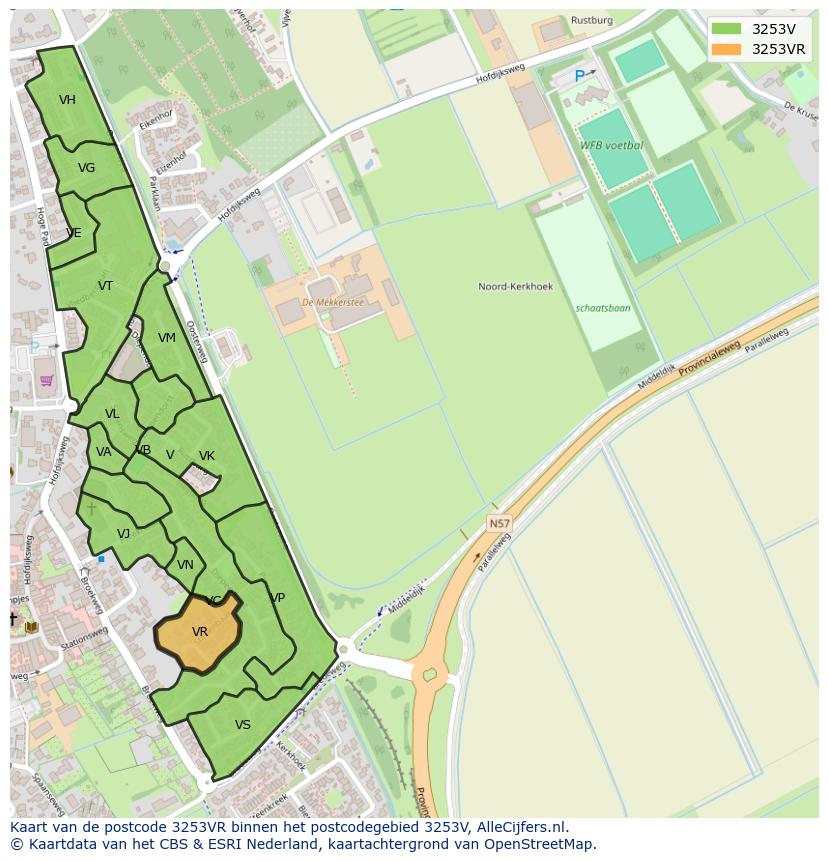Afbeelding van het postcodegebied 3253 VR op de kaart.