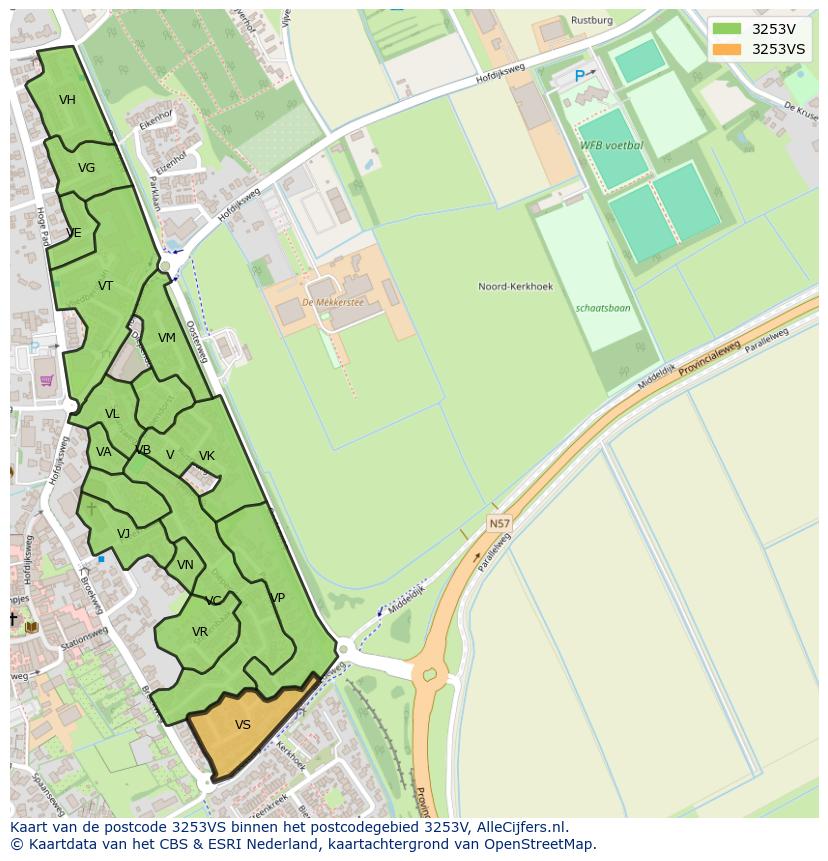 Afbeelding van het postcodegebied 3253 VS op de kaart.