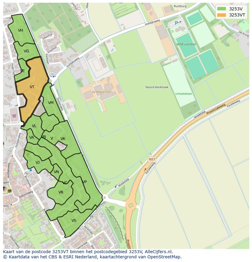 Afbeelding van het postcodegebied 3253 VT op de kaart.