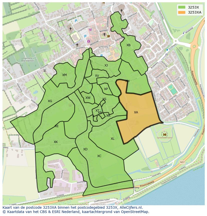 Afbeelding van het postcodegebied 3253 XA op de kaart.