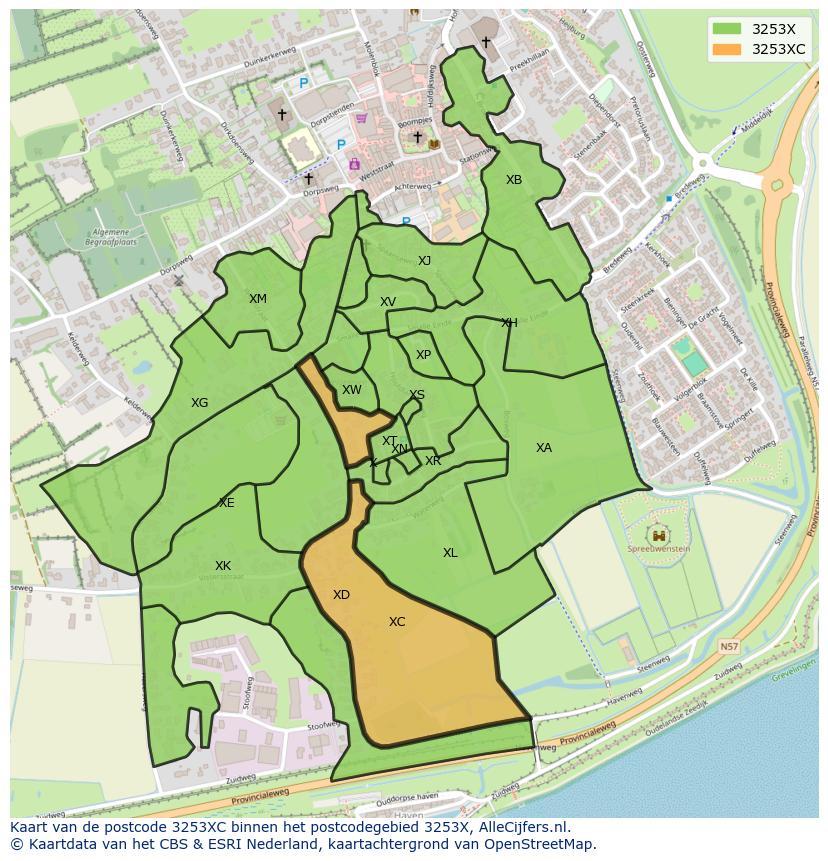 Afbeelding van het postcodegebied 3253 XC op de kaart.