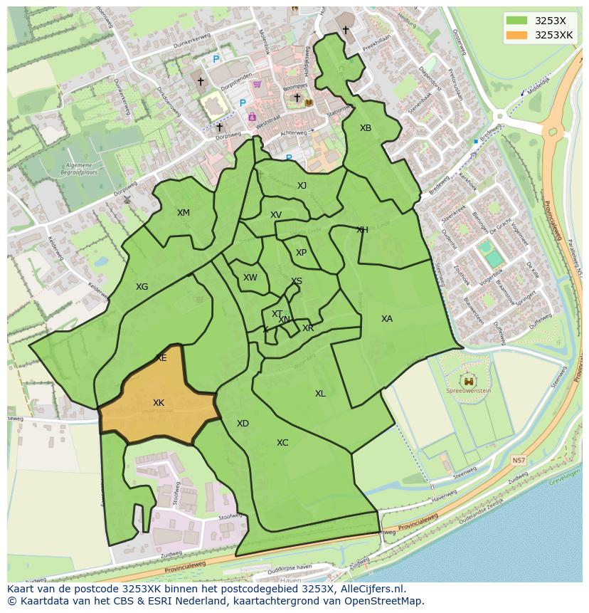Afbeelding van het postcodegebied 3253 XK op de kaart.