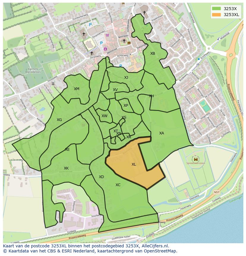 Afbeelding van het postcodegebied 3253 XL op de kaart.