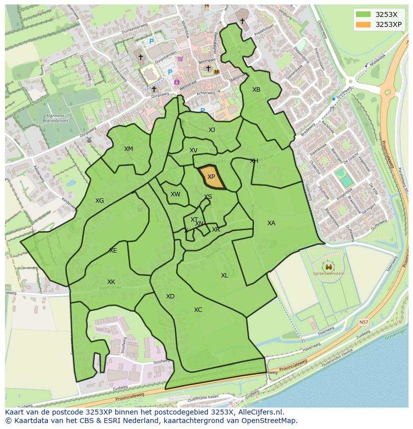 Afbeelding van het postcodegebied 3253 XP op de kaart.