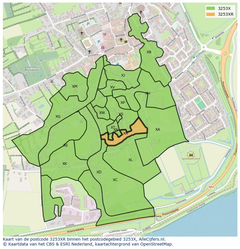 Afbeelding van het postcodegebied 3253 XR op de kaart.
