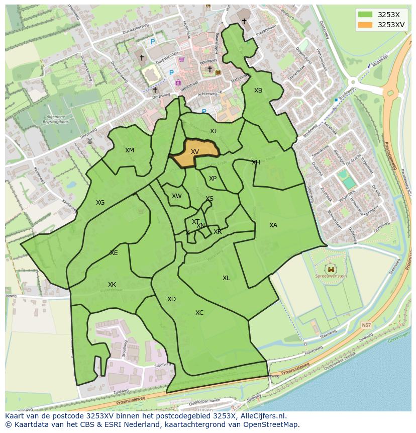 Afbeelding van het postcodegebied 3253 XV op de kaart.