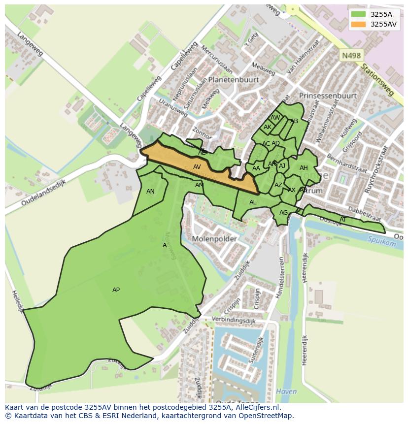Afbeelding van het postcodegebied 3255 AV op de kaart.