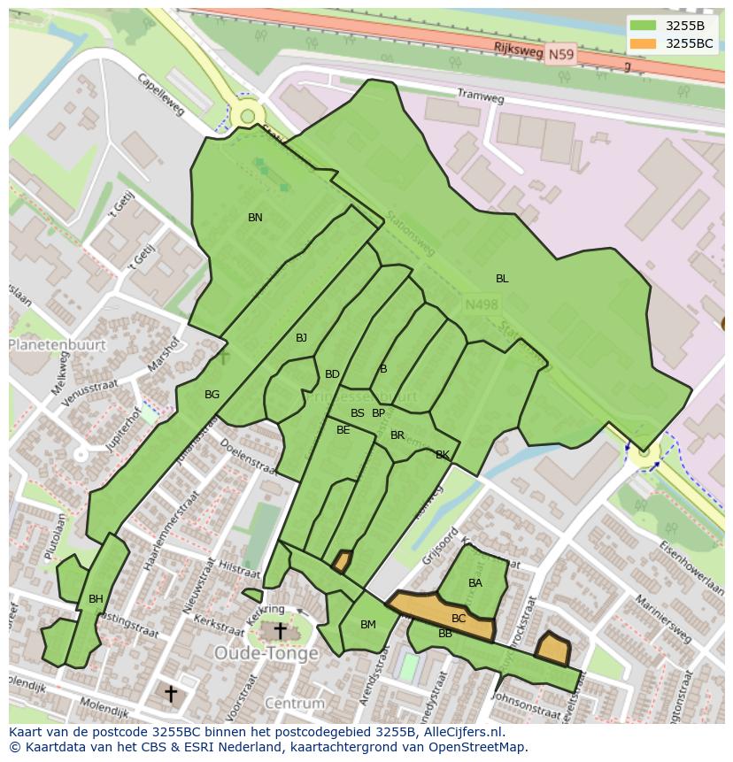 Afbeelding van het postcodegebied 3255 BC op de kaart.