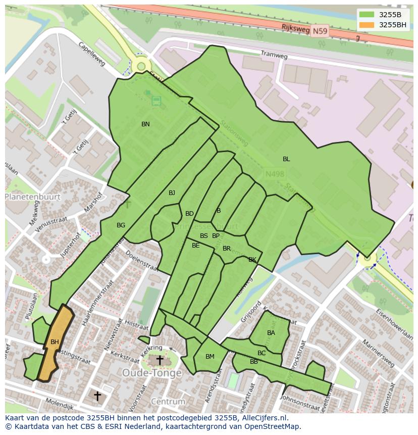 Afbeelding van het postcodegebied 3255 BH op de kaart.