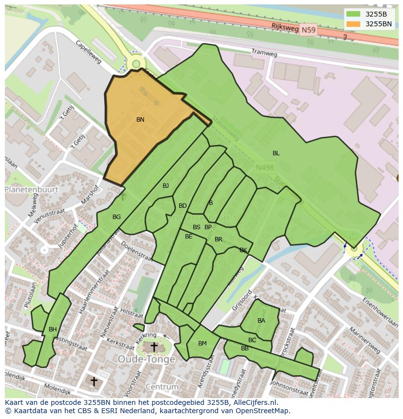 Afbeelding van het postcodegebied 3255 BN op de kaart.