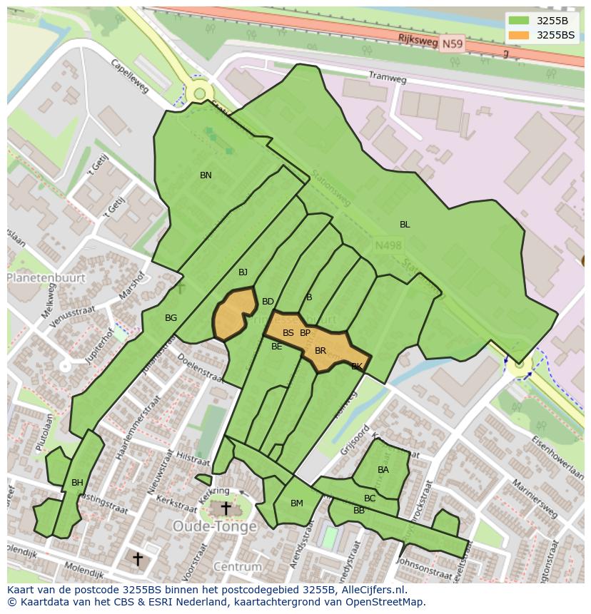 Afbeelding van het postcodegebied 3255 BS op de kaart.