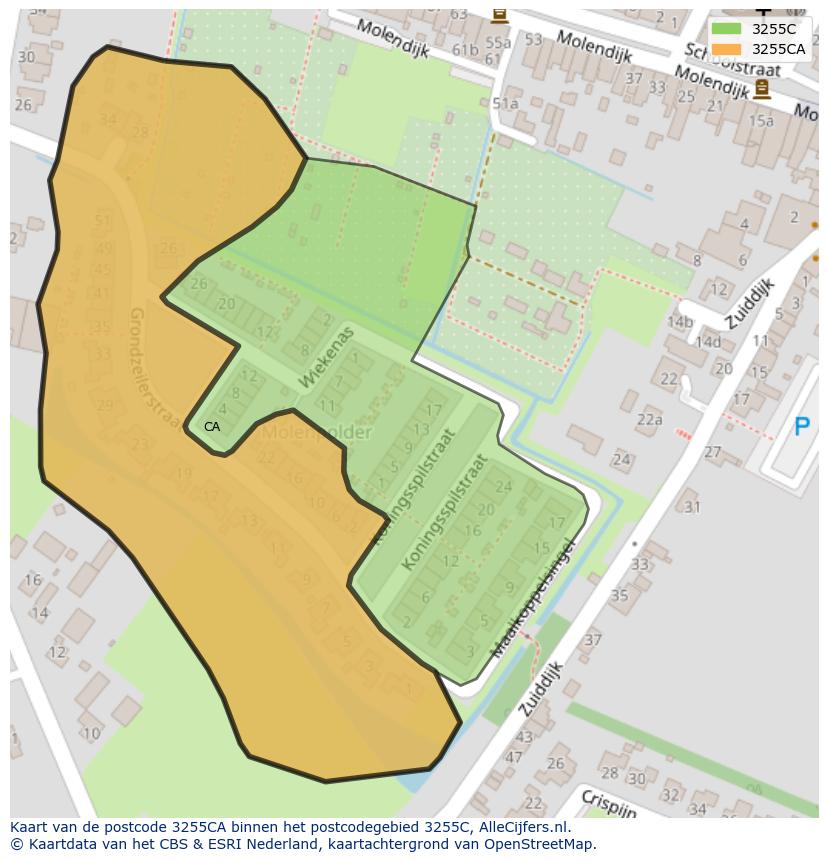 Afbeelding van het postcodegebied 3255 CA op de kaart.