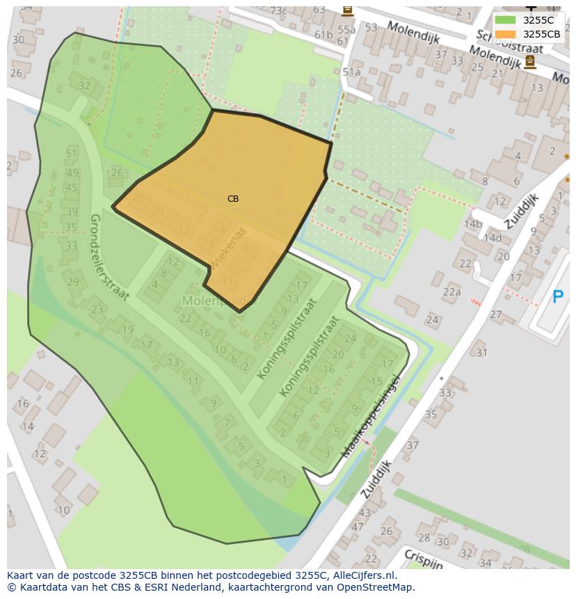 Afbeelding van het postcodegebied 3255 CB op de kaart.